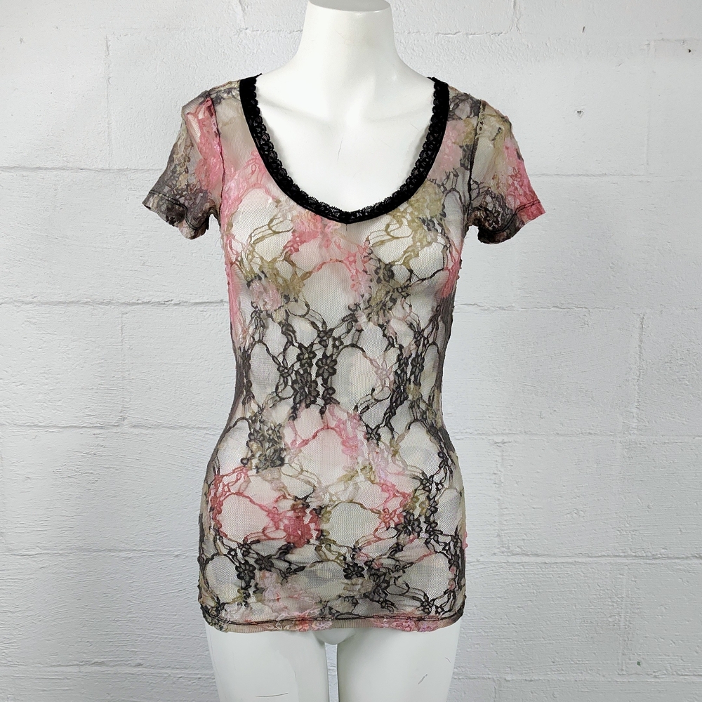 BKE Y2K Stretch See Through Lace Top